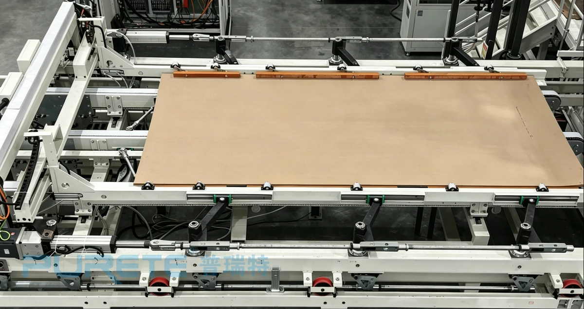 Large panel being transferred and positioned on PURETE automated handling equipment Large panel being transferred and positioned on PURETE automated handling equipment