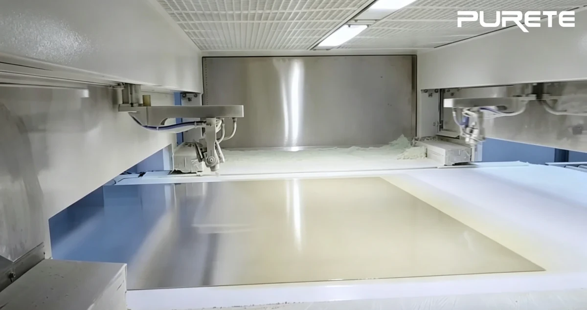 Interior view of an automated spray booth with a panel workpiece used as a general process illustration. Interior view of an automated spray booth with a panel workpiece used as a general process illustration.
